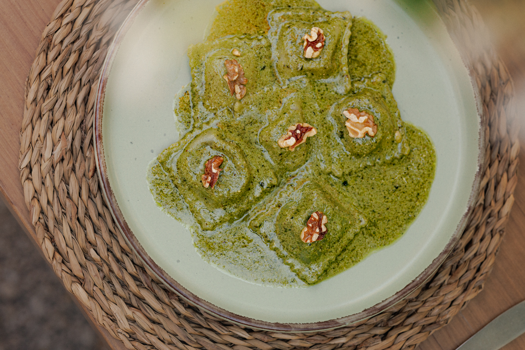Red cabbage, mushroom and leek ravioli